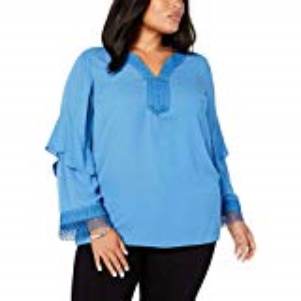Alfani Womens Plus Applique Ruffled Blouse Sz 3X